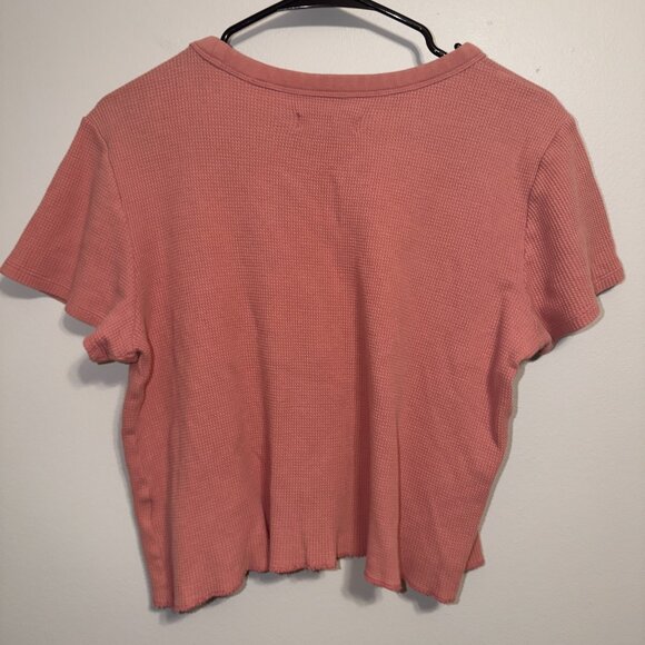 Everlane Waffle Knit Tee Size M Dusty Rose Short Sleeve Scalloped Hem Top - Picture 5 of 5